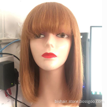 12 Inch Light Blonde Wig For Women 150% Density Machine Made Short Bod Wig Brazilian Straight Hair Pixie Cut Wigs With Bangs